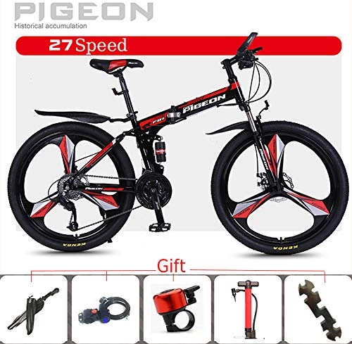 Folding Mountain Bike : Qj Mountain Bike 27 Speed Steel Frame 26 Inches 3-Spoke Wheels Dual Suspension Folding Bike, b