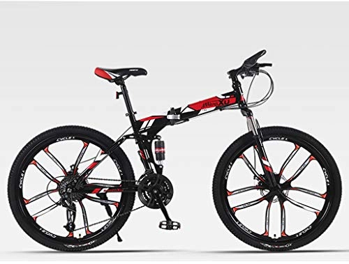 Folding Mountain Bike : Qj Mountain Bike 27 Speed Steel Frame 26 Inches Dual Suspension Folding Bike, Black red