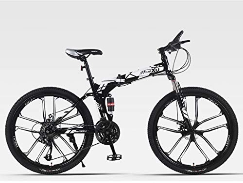 Folding Mountain Bike : Qj Mountain Bike 27 Speed Steel Frame 26 Inches Dual Suspension Folding Bike, Black White