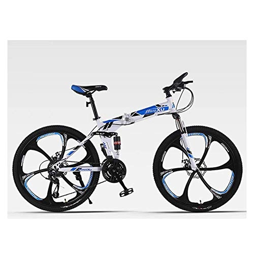 Folding Mountain Bike : Qj Mountain Bike High-Carbon Steel 26 Inch Mountain Bike 24 Speed Off-Road Adult Speed Mountain Men And Women Bicycle, Blue