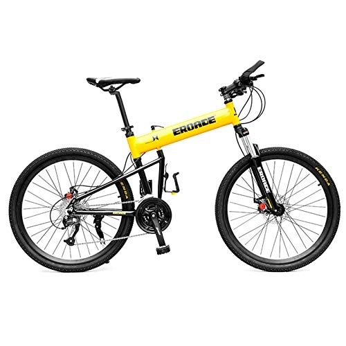 Folding Mountain Bike : QMMD 26-Inch / 29-Inch Mountain Bikes, Men's Foldable Frame Bicycle, Adult Aluminum Frame Mountain Trail Bike, 24-27-30-Speed Hardtail Mountain Bike, Anti-Slip Bikes, 26 Inch yellow, 30 speed