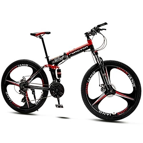 Folding Mountain Bike : QMMD 26-Inch Mountain Bikes, Foldable Frame Dual Suspension Bicycle, Mens 21-24-27-30-Speed Anti-Slip Bikes, Adult Mountain Trail Bike with Dual Disc Brake, Red 3 Spoke, 30 speed