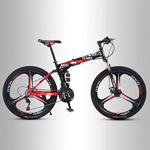 Folding Mountain Bike : QMMD Foldable Frame Mountain Bikes, 24-Inch Dual Suspension Bicycle, Adult Dual Disc Brake High-carbon Steel Mountain Trail Bike, 21-24-27-Speed Anti-Slip Bikes, A 3 Spoke, 21 speed