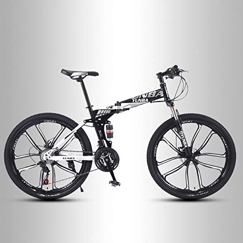 Folding Mountain Bike : QMMD MensMountain Bikes, 26-Inch Foldable Frame Bicycle, Dual Suspension, High-carbon Steel Mountain Trail Bike, Adult Dual Disc Brake All Terrain Mountain Bike, B 10 Spoke, 21 speed
