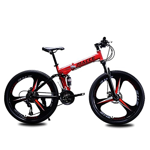 Folding Mountain Bike : QQLK Mountain Bikes Folding for Adult, 26-Inch Wheels, 27 Speed, Dual Disc Brake, High Carbon Steel Frame, Red