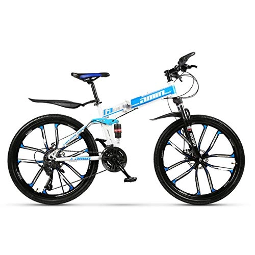 Folding Mountain Bike : QXue 24 Inches Mountain Bike For Men and Women, High Carbon Steel Dual Suspension Frame Mountain Bike Ten Knife Wheel Folding Outroad Bike, Blue, 30 speed