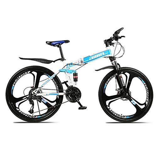 Folding Mountain Bike : QXue 24 Inches Mountain Bike For Men and Women, High Carbon Steel Dual Suspension Frame Mountain Bike, Variable speed wheel Folding Outroad Bike, Blue, 21 speed