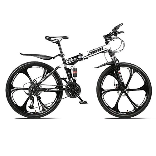 Folding Mountain Bike : QXue 24 Inches Mountain Bike For Men and Women, High Carbon Steel Dual Suspension Frame Mountain Bike, Variable speed wheel Folding Outroad Bike, White, 30 speed