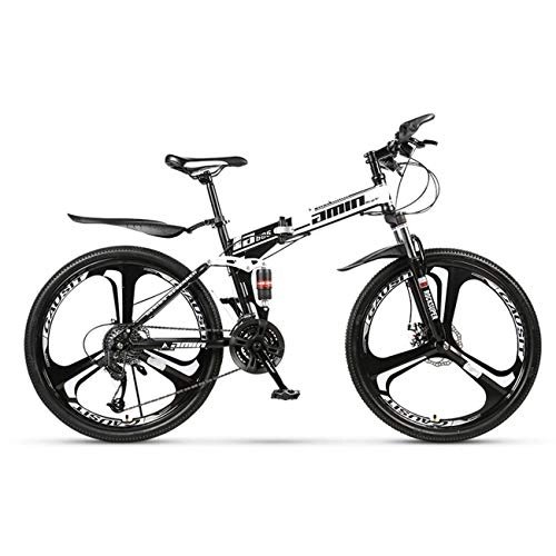 Folding Mountain Bike : QXue 26 Inches Mountain Bike For Men and Women, High Carbon Steel Dual Suspension Frame Mountain Bike, Variable speed wheel Folding Outroad Bike, White, 21 speed