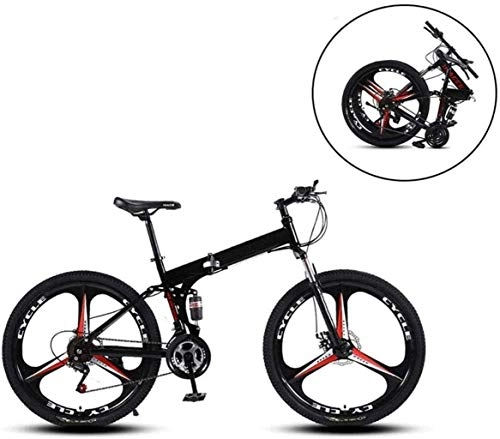 Folding Mountain Bike : QZ Mountain Bikes, Folding High Carbon Steel Frame 24 Inch Variable Speed Double Shock Absorption Three Cutter Wheels Foldable Bicycle (Color : C, Size : 24 speed)