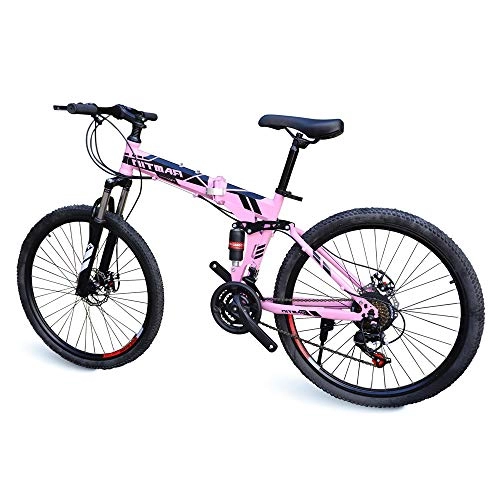 Folding Mountain Bike : Ramtin Bike Pink Folding Double Wall Alloy Rim Mountain 26