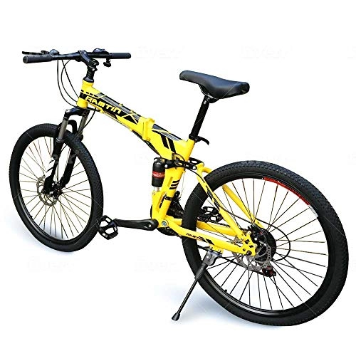 Folding Mountain Bike : Ramtin Bike Yellow Folding Double Wall Alloy Rim Mountain Bicycle