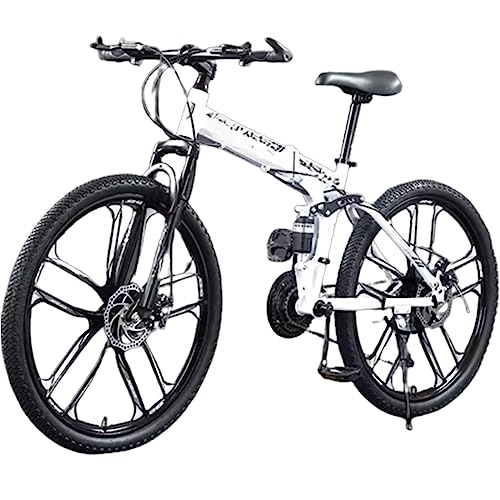 Folding Mountain Bike : RASHIV Folding Off-road Mountain Bike, 26-inch Adult Variable Speed Double Shock-absorbing Bicycle, High Carbon Steel Frame, Suitable for 160~180cm (white 30 speed)