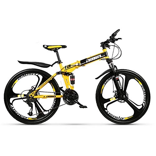 Folding Mountain Bike : RBTT Foldable bicycle anti-skid wear-resistant tire bike easy to carry Mountain bike 27-speed double shock absorption Adult child riding, Yellow