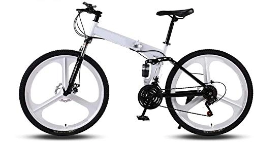 Folding Mountain Bike : RENXR 26 Inch Mountain Bikes, Folding High Carbon Steel Frame Variable Speed Double Shock Absorption Foldable Bicycle For People with A Height of 160-185Cm, White