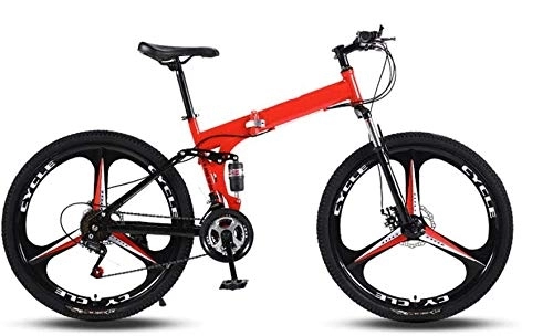 Folding Mountain Bike : RENXR Foldable Bicycle Mountain Bikes, High Carbon Steel Frame Variable Speed Double Shock Absorption For People with A Height of 160-185Cm, 26 Inch, Red