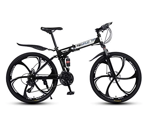 Folding Mountain Bike : RHSMSS Folding 26 Inches Carbon Steel Bicycles, Men Mountain Bike, Double Shock Variable Speed Adult Bicycle, 6-knife Integrated Wheel, Appropriate Height 160-185cm, Black, 26 in (27 speed)