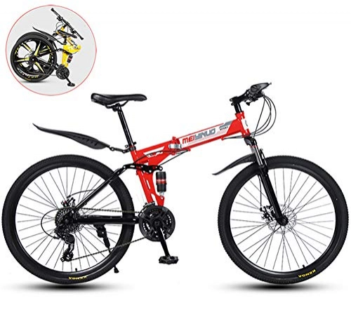Folding Mountain Bike : RHSMSS Folding 26 Inches Carbon Steel Bicycles, Mountain Bike, Double Shock Variable Speed Adult Bicycle, 30 Knife Spoke Wheels, Appropriate Height 160-185cm, Red, 26 in (21 speed)