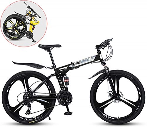 Folding Mountain Bike : RHSMSS Men Mountain Bike, Folding 26 Inches Carbon Steel Bicycles, Double Shock Variable Speed Adult Bicycle, 3-knife Integrated Wheel, Black, 26 in (21 speed)