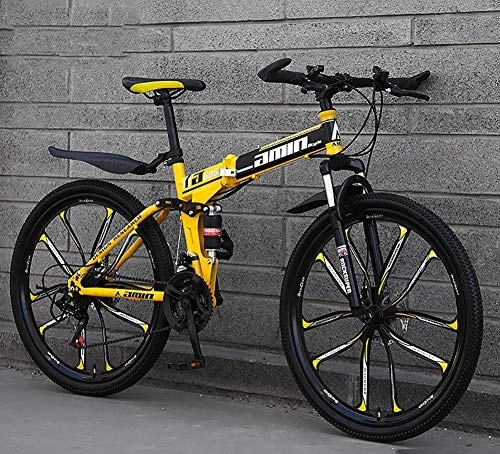 Folding Mountain Bike : RICHLN Foldable Mountainbike 24 / 26 Inches, MTB Bicycle With Spoke Wheel, Lightweight Mountain Bikes Bicycles Yellow 26", 21 Speed