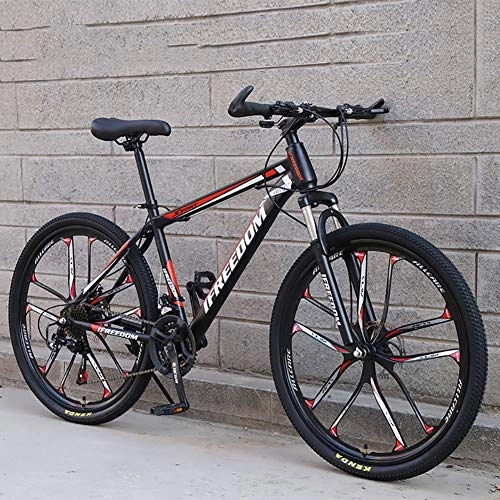 Folding Mountain Bike : RICHLN High Carbon Steel Shock-absorbing Folding Mountain Bike, -24-30 Speed All-field Bikes With Disc Brakes, 24 26inch Adult Mountain Bike Black / red 26", 27 Speed