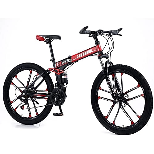 Folding Mountain Bike : RMBDD 26 Inch Folding Mountain Bike, Adult Mountain Trail Bike, 24 Speed High Carbon Steel Foldable Frame Bicycle, Full Suspension MTB ​​Gears Dual Disc Brakes for 5'3" To 5'7" Unisex