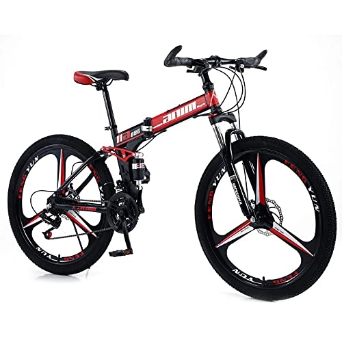 Folding Mountain Bike : RMBDD 26 Inch Folding Mountain Bike, Mountain Bicycle, 30 Speed Gear System Dual Suspension, High Carbon Steel Frame, Double Disc Brake, Bike for Men Women Students and Urban Commuters