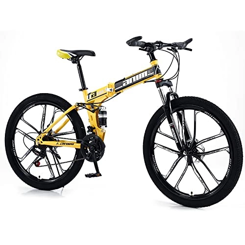 Folding Mountain Bike : RMBDD 26 Inch Wheels Folding Mountain Bike, 30 Speed MTB Bicycle with High Carbon Steel Foldable Frame, Dual Disc Brakes, Full Suspension Urban Commuter Road Bicycle for Men or Women