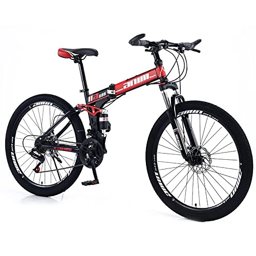 Folding Mountain Bike : RMBDD Folding Mountain Bikes 27 Speed Gear System Dual Suspension Anti-Slip Shock-Absorbing Bicycle 26 Inches Bike with High Carbon Steel Frame and Dual Disc Brake for Adult Men or Women
