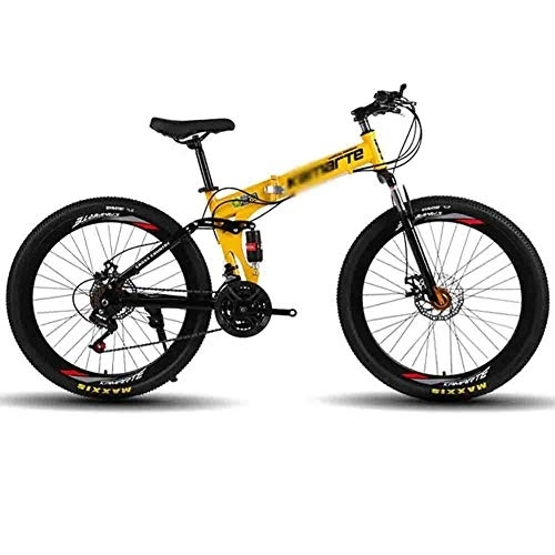 Folding Mountain Bike : Road Bikes Bicycle MTB Adult Foldable Mountain Bike Folding Road Bicycles For Men And Women 26In Wheels Adjustable Speed Double Disc Brake Off-road Bike (Color : Yellow, Size : 24 speed)