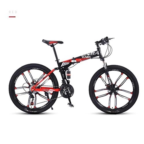 Folding Mountain Bike : RPOLY Mountain Bike Folding Bike, Dual Shock Absorption, Dual Shock Absorption, 10-Spoke Wheels, Off-road Bike for Men and Women, 24Inch-24Speed