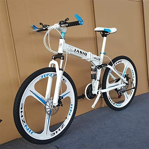 Folding Mountain Bike : RR-YRL 24 Inch Carbon Steel Folding Bike, 21 Kinds of Variable Speed Mountain Bike, Unisex Adult, Easy To Carry, White