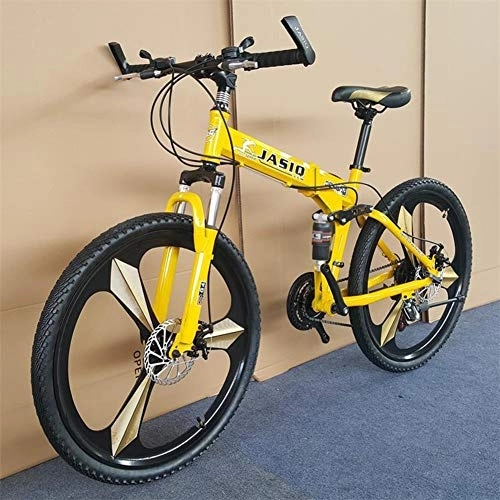 Folding Mountain Bike : RR-YRL 24 Inch Carbon Steel Folding Bike, 21 Kinds of Variable Speed Mountain Bike, Unisex Adult, Easy To Carry, Yellow