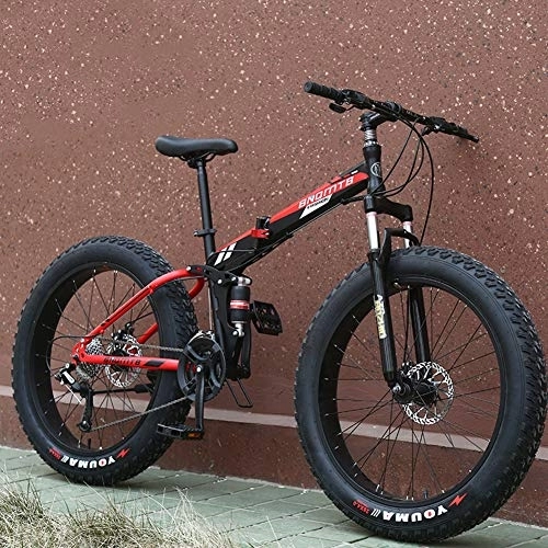 Folding Mountain Bike : RR-YRL 24-Inch Foldable Mountain Bike, Dual Shock Absorption And Dual Disc Brakes, 24 Speeds, High Carbon Steel Frame, 4.0 Widened Tires, Unisex, black