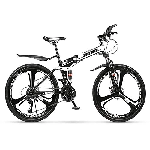 Folding Mountain Bike : RR-YRL 24-Inch Folding Bike, 21-Speed / 24-Speed / 27-Speed / 30-Speed Mountain Bike, High Carbon Steel Folding Frame, City Bike, Unisex, white 27 shift
