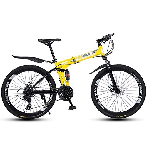 Folding Mountain Bike : RR-YRL 26-Inch Folding Bike, Mountain Bike, Shock Absorber Bike, Unisex City Road Bike, yellow 21 shift