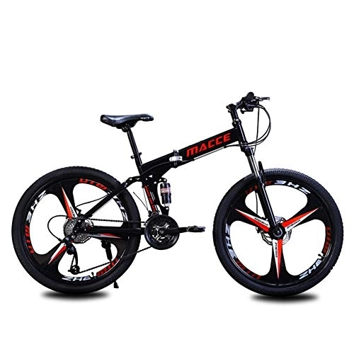 Folding Mountain Bike : RR-YRL Adult Folding Bike, Off-Road Mountain Bike, 26 Inches, 27 Shifts, Double Shock Absorption, Front And Rear Mechanical Disc Brakes, Unisex, Black 24 speed