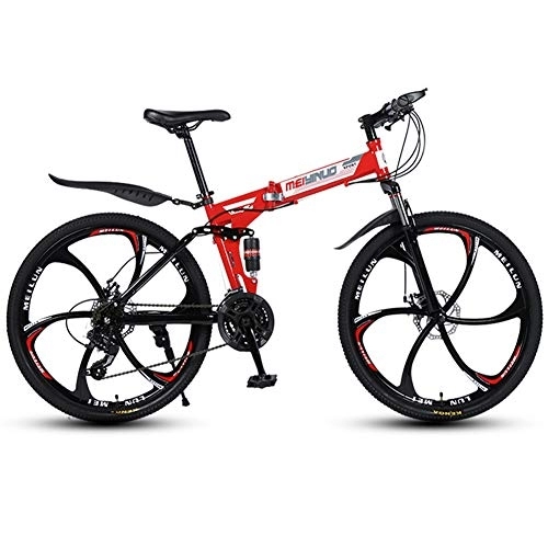 Folding Mountain Bike : RR-YRL Mountain Bike Shock Absorber Bike, Folding Bike, 26 Inches, 27 Speed Change, Carbon Steel Frame, Double Shock Absorber for Comfortable Driving, Unisex Adult, Red 24 speed