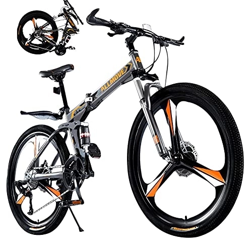 Folding Mountain Bike : RSTJ-Sjef Mountain Bike Folding Bicycle with High Carbon Steel Frame, 3-Spoke 27 Speed Full Suspension Anti-Slip Bicycle with Double Disc Brake - for Student / Teenager, 26inch