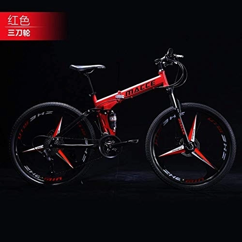 Folding Mountain Bike : RZiioo 21 Speed Folding Mountain Bike Bicycle 24-inch Male And Female Students Shift Double Shock Absorber Adult Commuter Foldable Bike Dual Disc Brakes, Black, Three cutter wheel