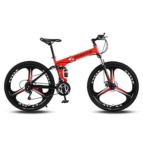 Folding Mountain Bike : SABUNU 26 In Wheel Dual Disc Brake Bike Folding 21 / 24 / 27 Speed Mountain Bikes Carbon Steel Frame With Lockable Suspension Fork For Men Woman Adult And Teens(Size:21 Speed, Color:Ed)