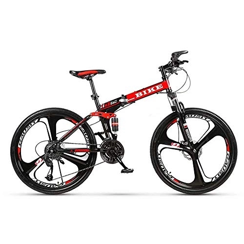 Folding Mountain Bike : SEESEE.U Foldable MountainBike 24 / 26 Inches, MTB Bicycle with 3 Cutter Wheel, Black&Red