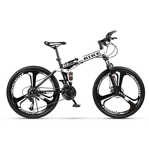 Folding Mountain Bike : SEESEE.U Foldable MountainBike 24 / 26 Inches, MTB Bicycle with 3 Cutter Wheel, White