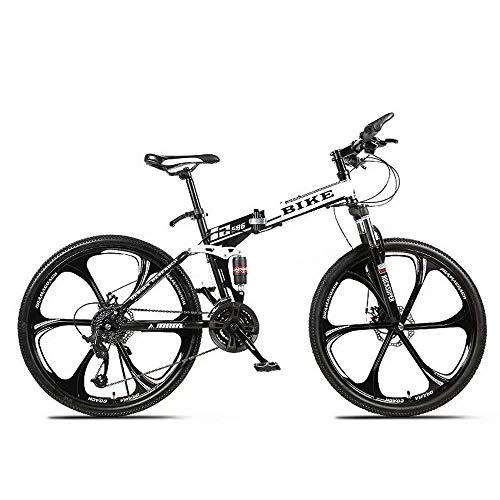 Folding Mountain Bike : SEESEE.U Foldable MountainBike 24 / 26 Inches, MTB Bicycle with 6 Cutter Wheel, White