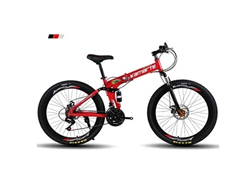 Folding Mountain Bike : SEESEE.U Mountain Bike Mens' Mountain Bike, 26" inch 3-Spoke Wheels High-Carbon Steel Frame, 21 / 24 / 27 Speed Dual Suspension Folding Bike Unisex with Disc, Red, 27 Speed