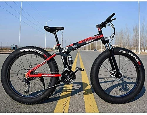 Folding Mountain Bike : Senior Rider- 21 Speed Mountain Bike 26 * 4.0 Fat Tire Bikes Shock Absorbers Bicycle Snow Bike, Folding Variable Off-Road Beach Snowmobile 4.0 Super Wide Tires, Free Wall-mounted Hook 2 PCS