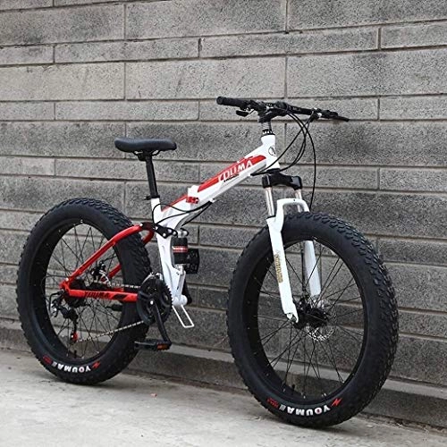 Folding Mountain Bike : Senior Rider-Adult Mountain Bikes, All Terrain Road Bicycle 20Inch Fat Tire Hardtail Men Mountain Bike, Dual Suspension Frame And Suspension Fork, Free Wall-mounted Hook 2 PCS