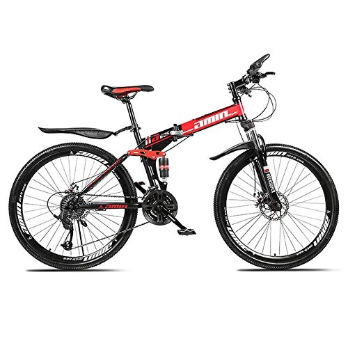 Folding Mountain Bike : She Charm 26 Inch 21 / 24 / 27 / 30 Speed Folding Mountain Bike Bicycle Adult Student Outdoors Hardtail Mountain Bikes Cycling Road Bikes Exercise Bikes, Red, 27SPEED