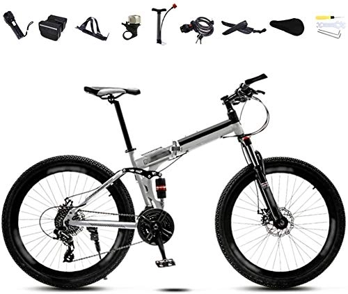 Folding Mountain Bike : Shirrwoy 26 Inches Foldable Mountain Bike, 24 Inches Mens Womens Mountain Bikes, 21 / 24 / 27 / 30 Speed Steel Frame Dual Disc Brake Bike, Off / -road Outdoor City Cycling Travel, 26in, 27 speed