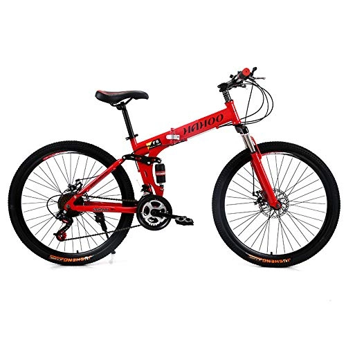 Folding Mountain Bike : Shock Speed Mountain Bike Bicycle Spoke Wheels Folding 24 / 26 Inch Dual Disc Brakes (27Speed), Red, 26" 27speed